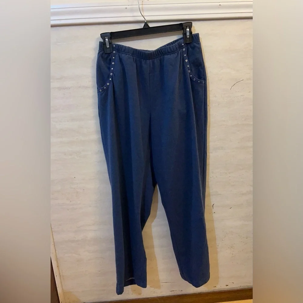Alfred Dunner Blue Studded Track Pants & Jacket Set